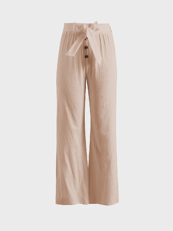 Midsize Casual Linen Wide-Leg Pants