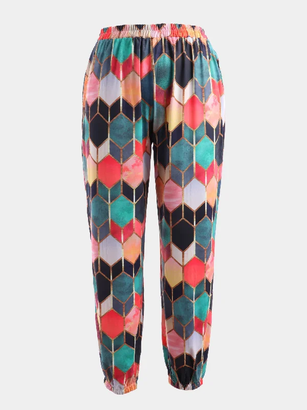 Midsize Vintage Geometric Print High-Waisted Pants