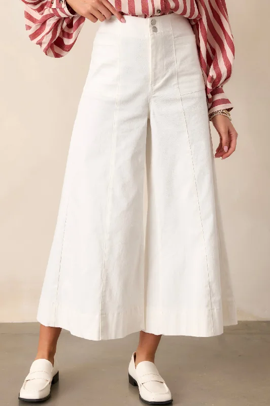 Women's Sporty Chic Clothes Navigating Life Ivory Denim Palazzo Jeans