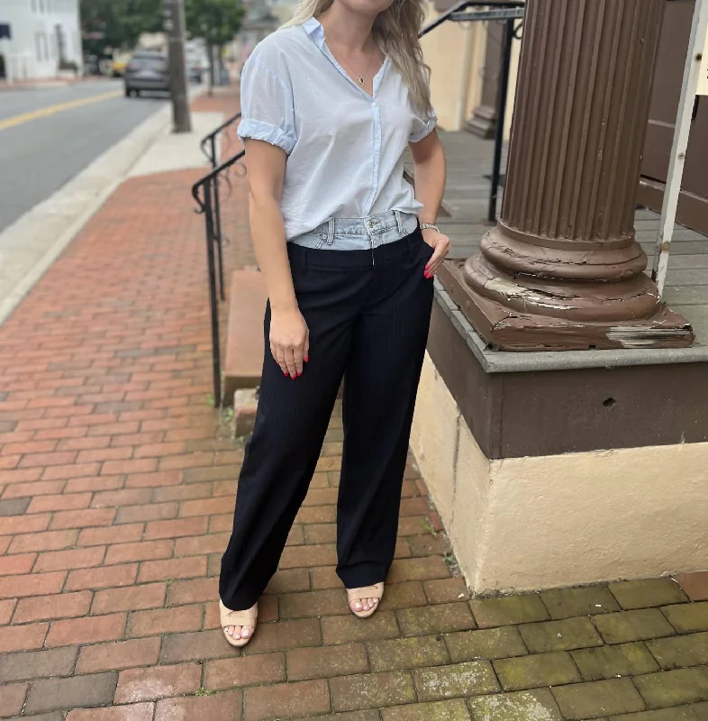 Women's Casual Wear Clothes Ophelia Double Waist Combo Pant In Midnight Pinstripe M Ulti