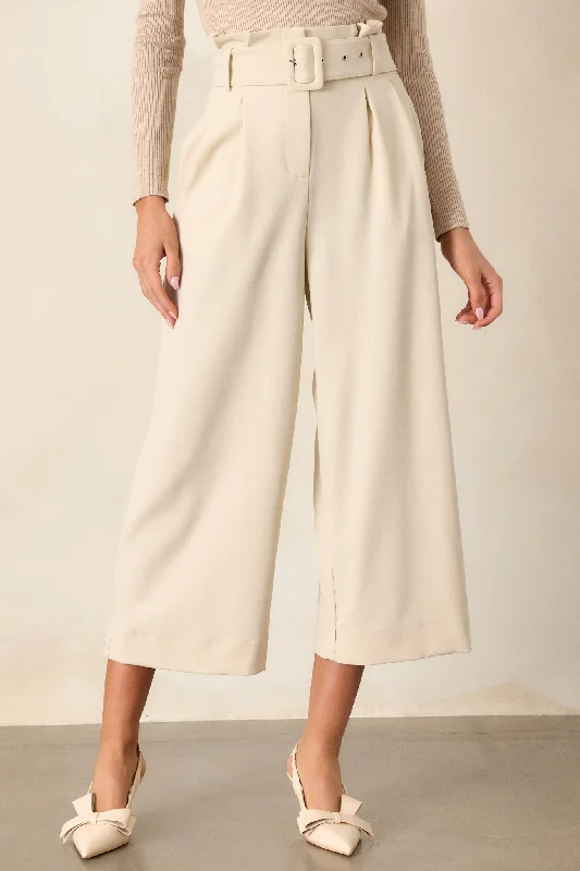Women's Athletic Clothes Place To Be Oatmeal Belted Wide Leg Pants