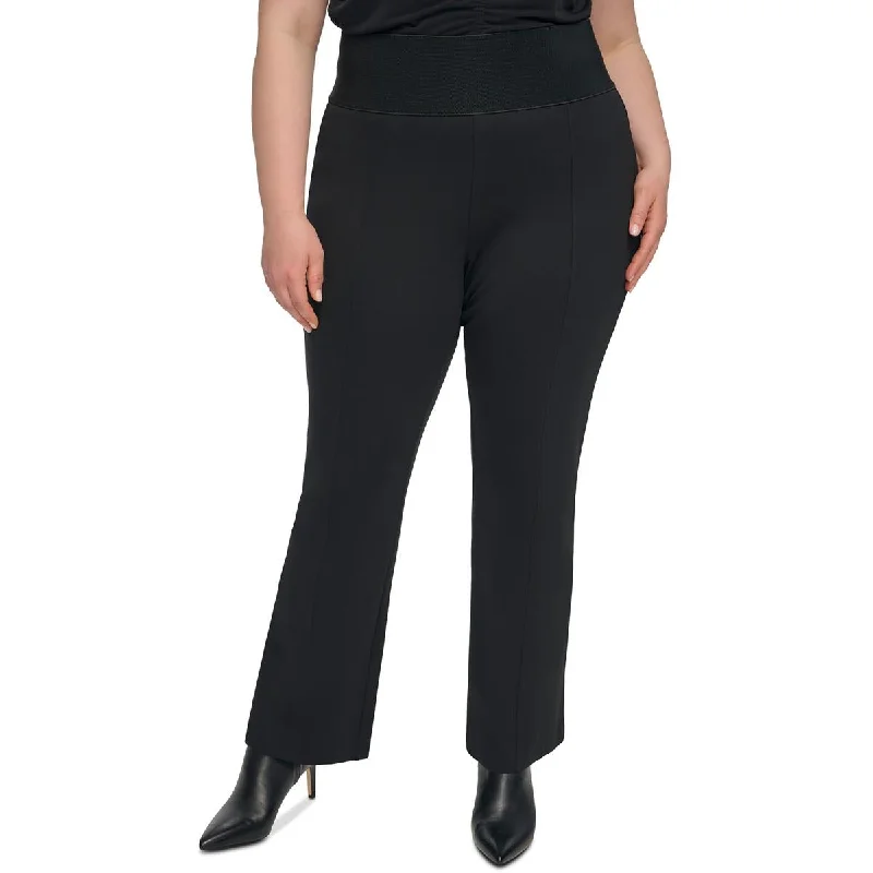 Plus Womens Pintuck Stretch High-Waisted Pants