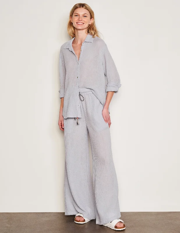Women's Travel Apparel Sundry Wide Leg Pant in Blue Linen