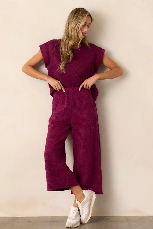 Women's High-Fashion Clothes Tell Me Dark Sangria Cropped Textured Pants