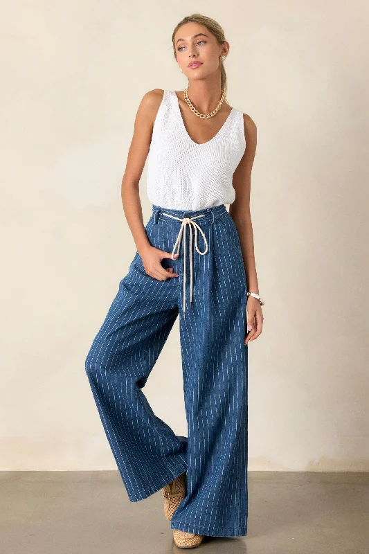 Women's Clothes For The Office They Say Vision Blue Stripe Wide-Leg Pants