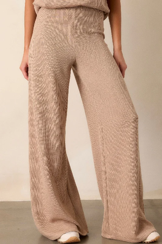 Women's Trendy Clothes Waterfall Mist Beige Knitted Wide Leg Knit Pants