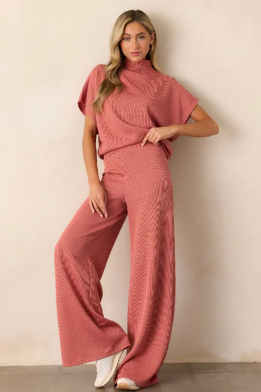 Chic Clothes For Women Waterfall Mist Pink Coral Knit Wide Leg Pants