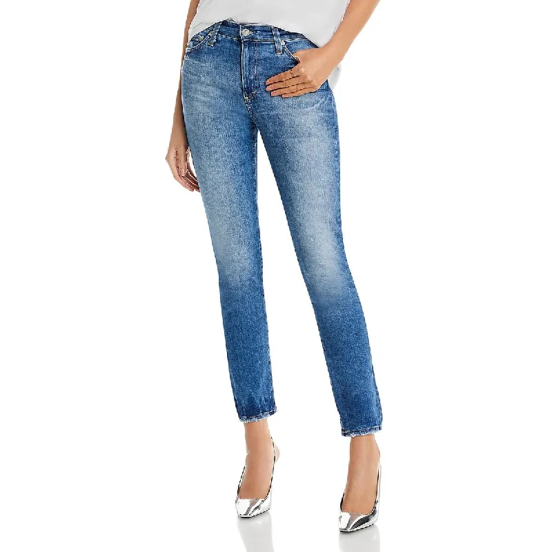 Womens High Rise Medium Wash Straight Leg Jeans