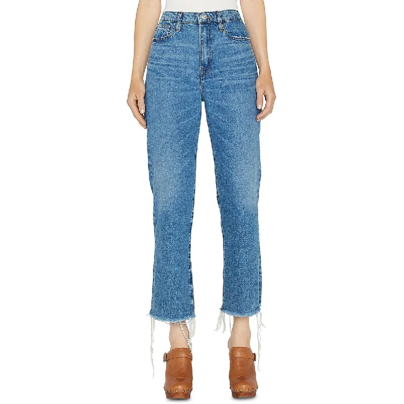 Womens Wide Leg Frayed Bottom Cropped Jeans